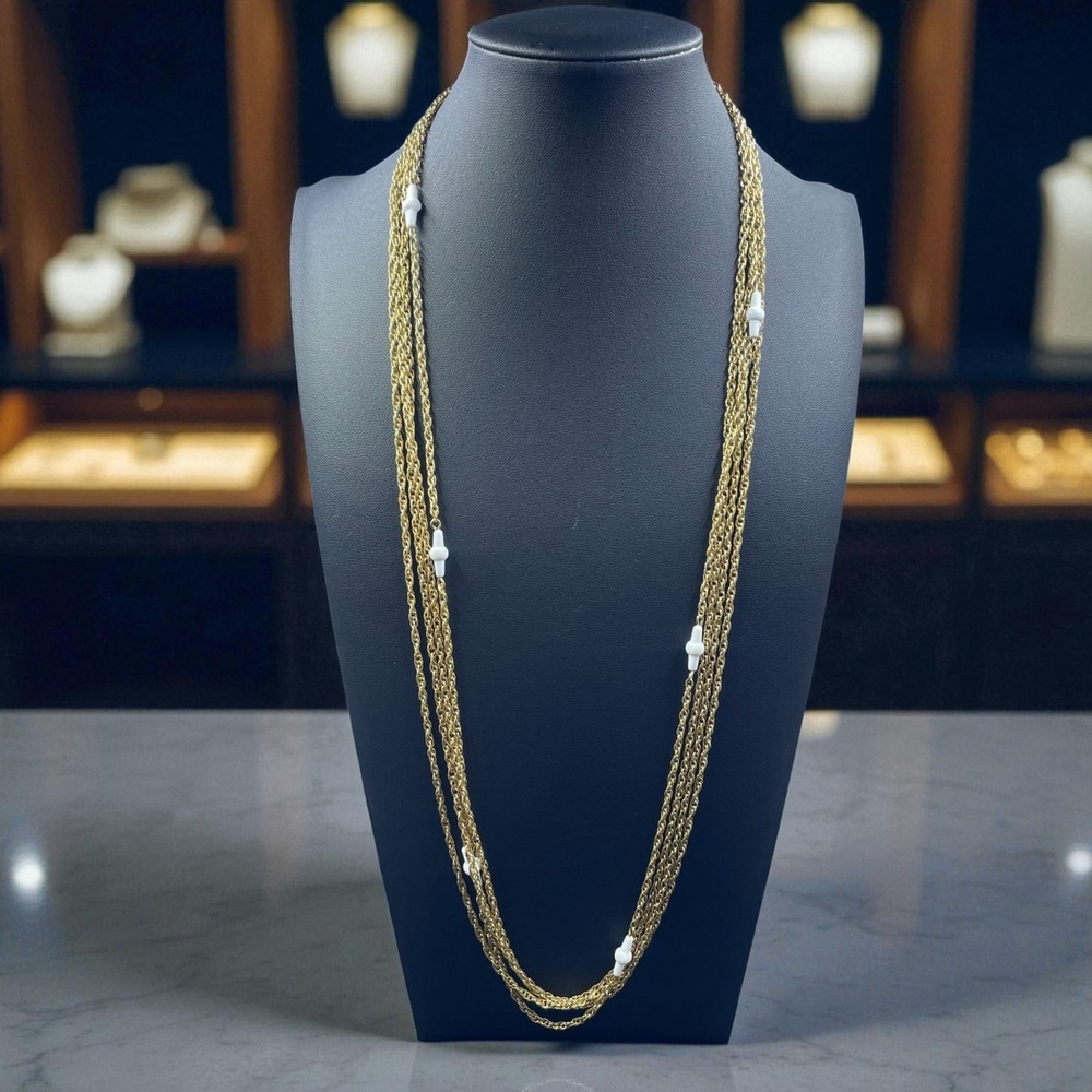Gold Tone Layered Chain Necklace Cross Accents Minimalist Boho Vintage Chic